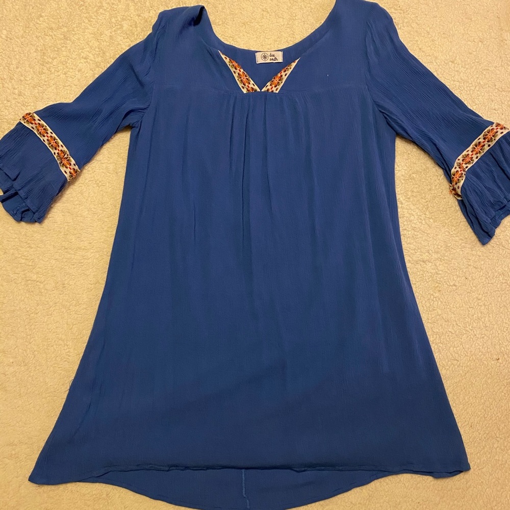 Blue Dress with colorful print detail